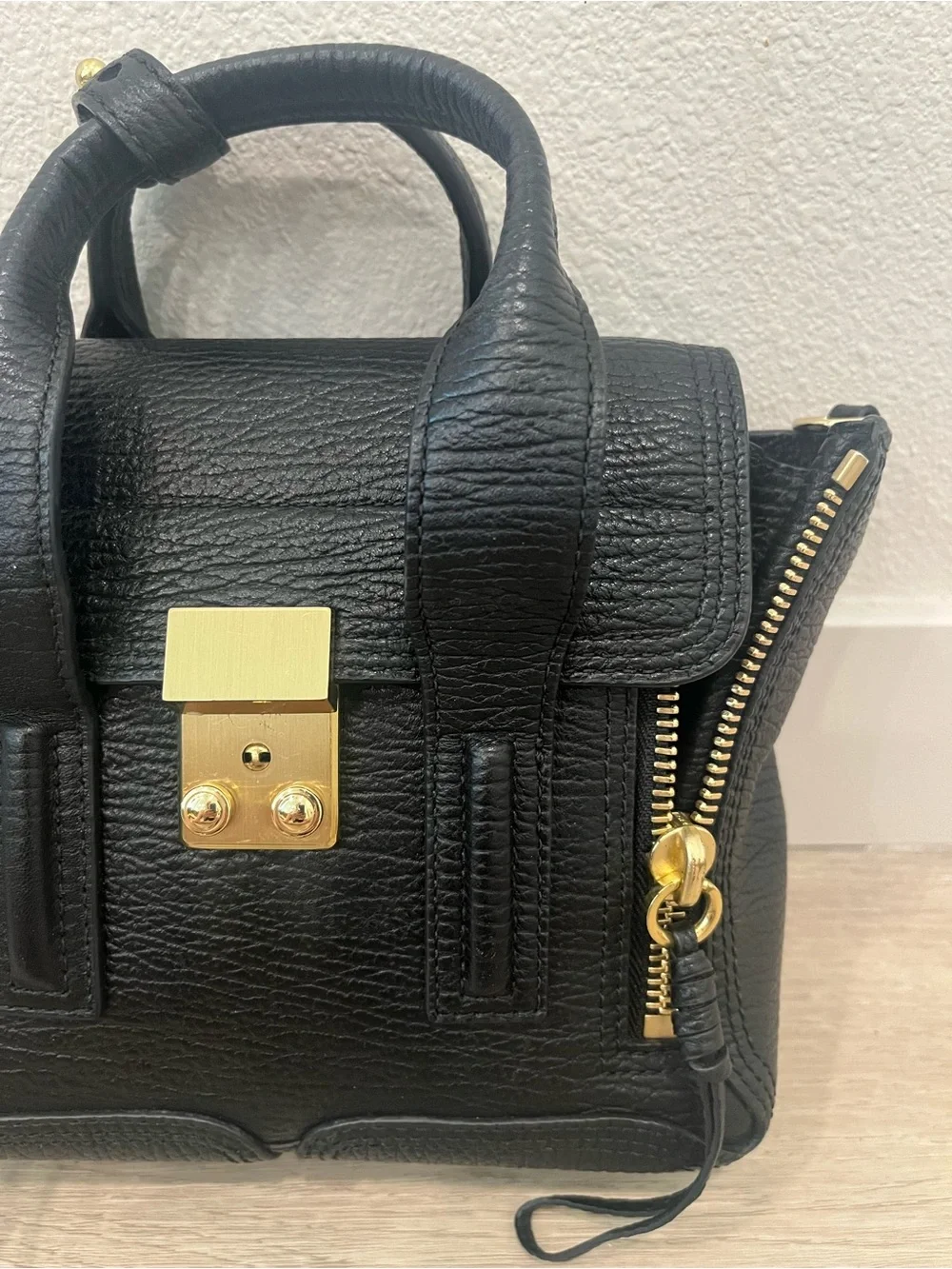 3.1 Phillip Lim Black Leather Mini Satchel with Gold Hardware
